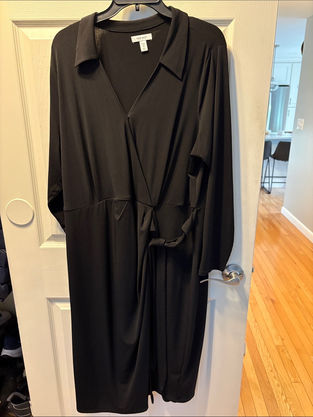 Nine  west Black Collared Wrap Dress with Tie Waist